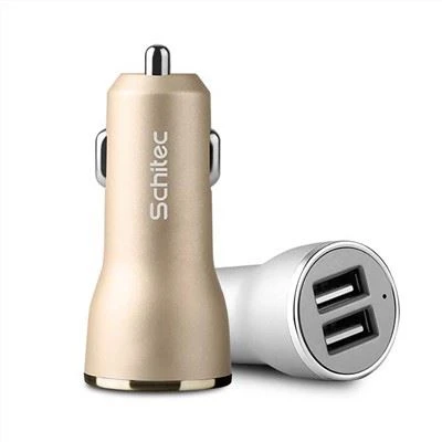 Tvöfalt USB bílhleðslutæki úr málmi